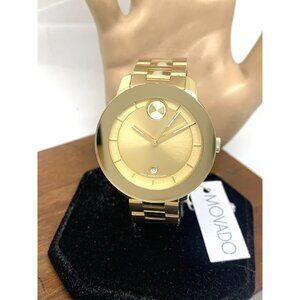 Movado Women's Watch 3600750 Bold Verso Gold Dial Swiss Quartz Steel Band 38mm